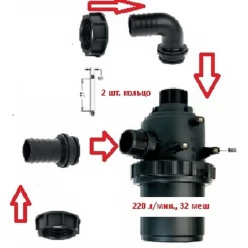 Фильтр всасывающий (серия 316) 220 л/мин, 32 меш вход: d=50 mm.(прям.),вых.d=50 mm.(90 гр.)